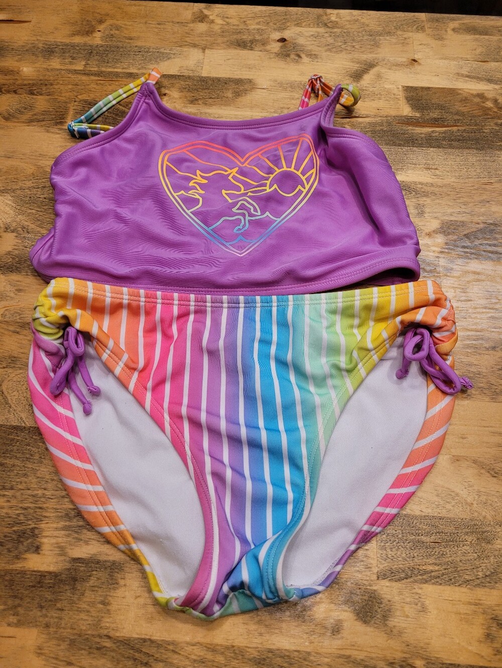 Cat & Jack Purple Tankini with Rainbow Stripe Bottoms